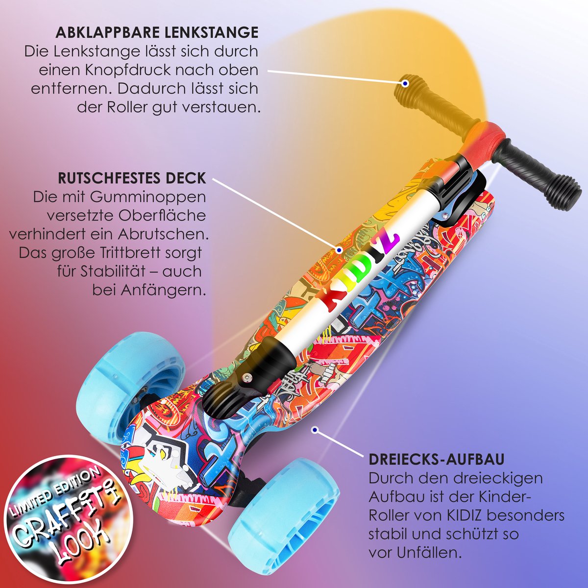 KIDIZ® Kinderstep - Opvouwbaar - Verstelbaar - City Scooter - Graffiti •