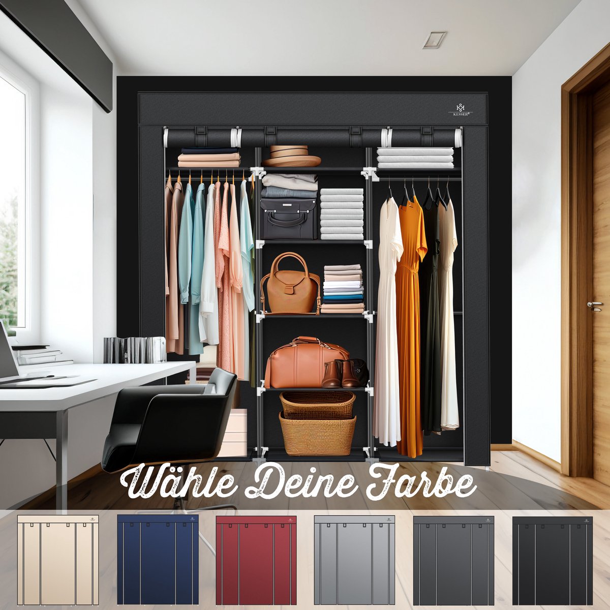 KESSER® Kledingkast - Opvouwbaar - 150x45x175cm - Zwart