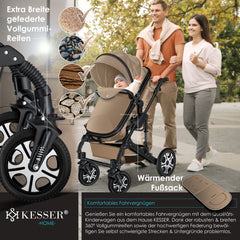 Kinderwagen 3 in 1 - Buggy - Wandelwagen - Kinderbuggy - Beige - KESSER®