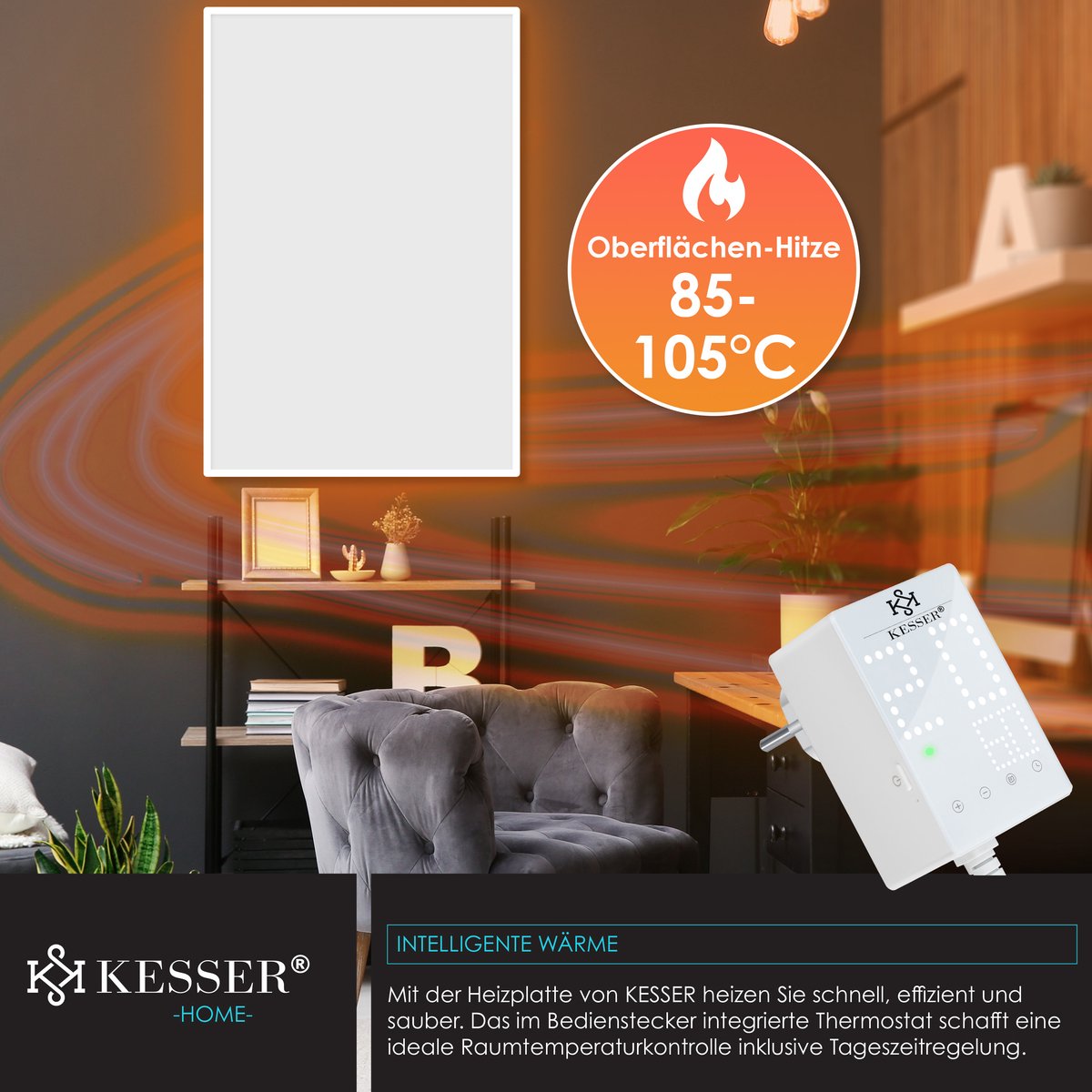 KESSER® Infrarood Verwarming - Verwarmingspaneel - 1000W - Wit