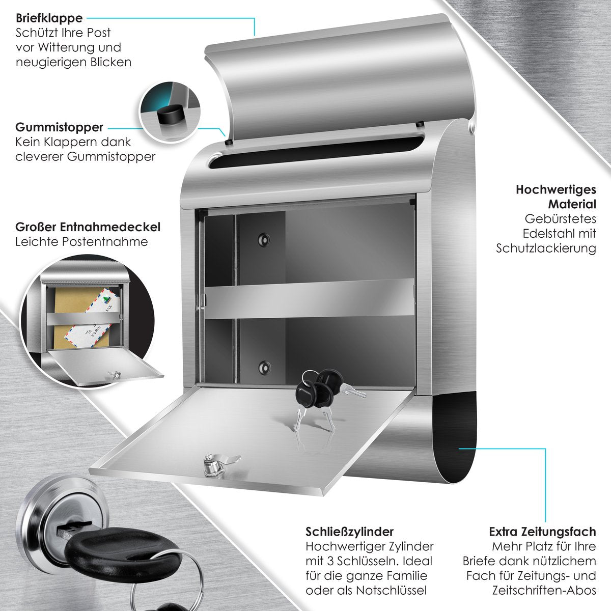 KESSER® RVS Brievenbus  - Wandbrievenbus - Krantenvak - Zilver
