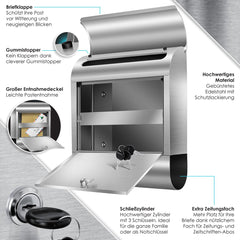 KESSER® RVS Brievenbus  - Wandbrievenbus - Krantenvak - Zilver