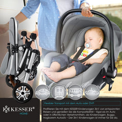 Kinderwagen 3 in 1 - Buggy - Wandelwagen - Kinderbuggy - Grijs - KESSER® •