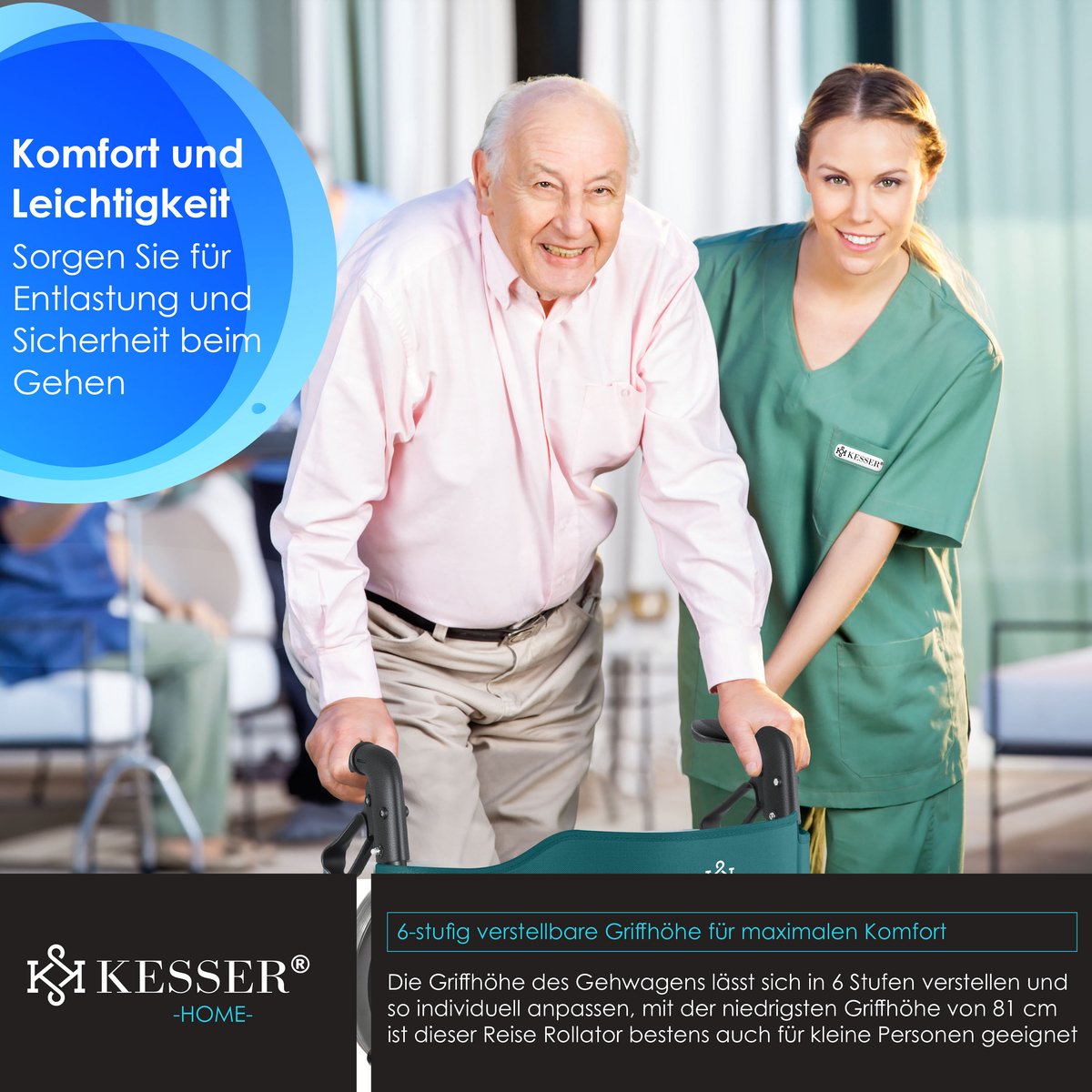 KESSER - Lichtgewicht Rollator - Dubbel Opvouwbaar - Groen
