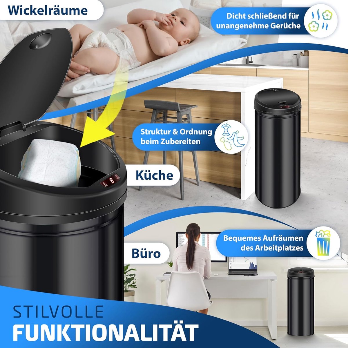 KESSER® Sensor Prullenbak - Afvalbak - Vuilnisbak - 56L - Zwart