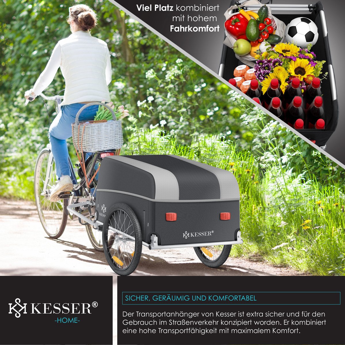 KESSER® Fietskar - Fietsaanhanger - Lichtgrijs / Antraciet