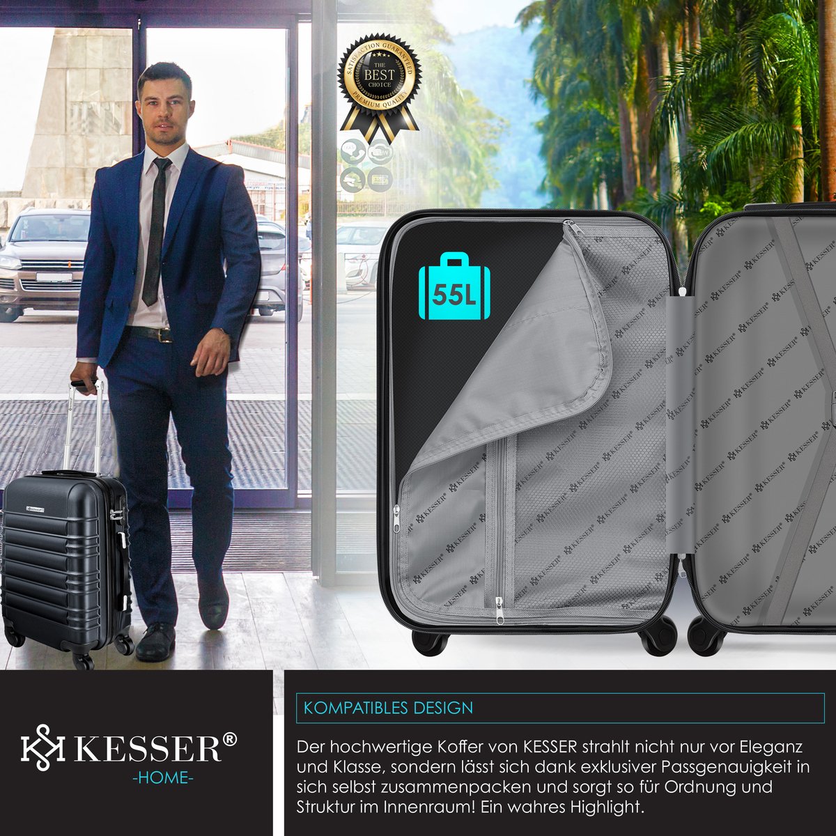 KESSER® Reiskoffer - 55L - Handbagage - ABS - Antraciet