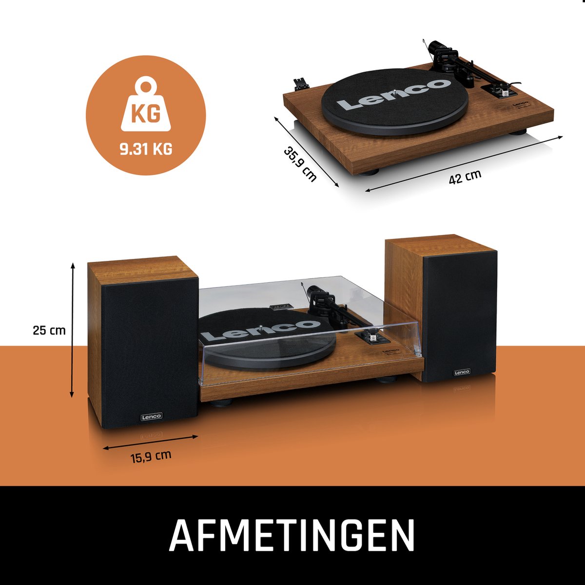 Lenco Platenspeler met Bluetooth - Twee externe Speakers - Ingebouwde Versterker - LS-480WD - Hout