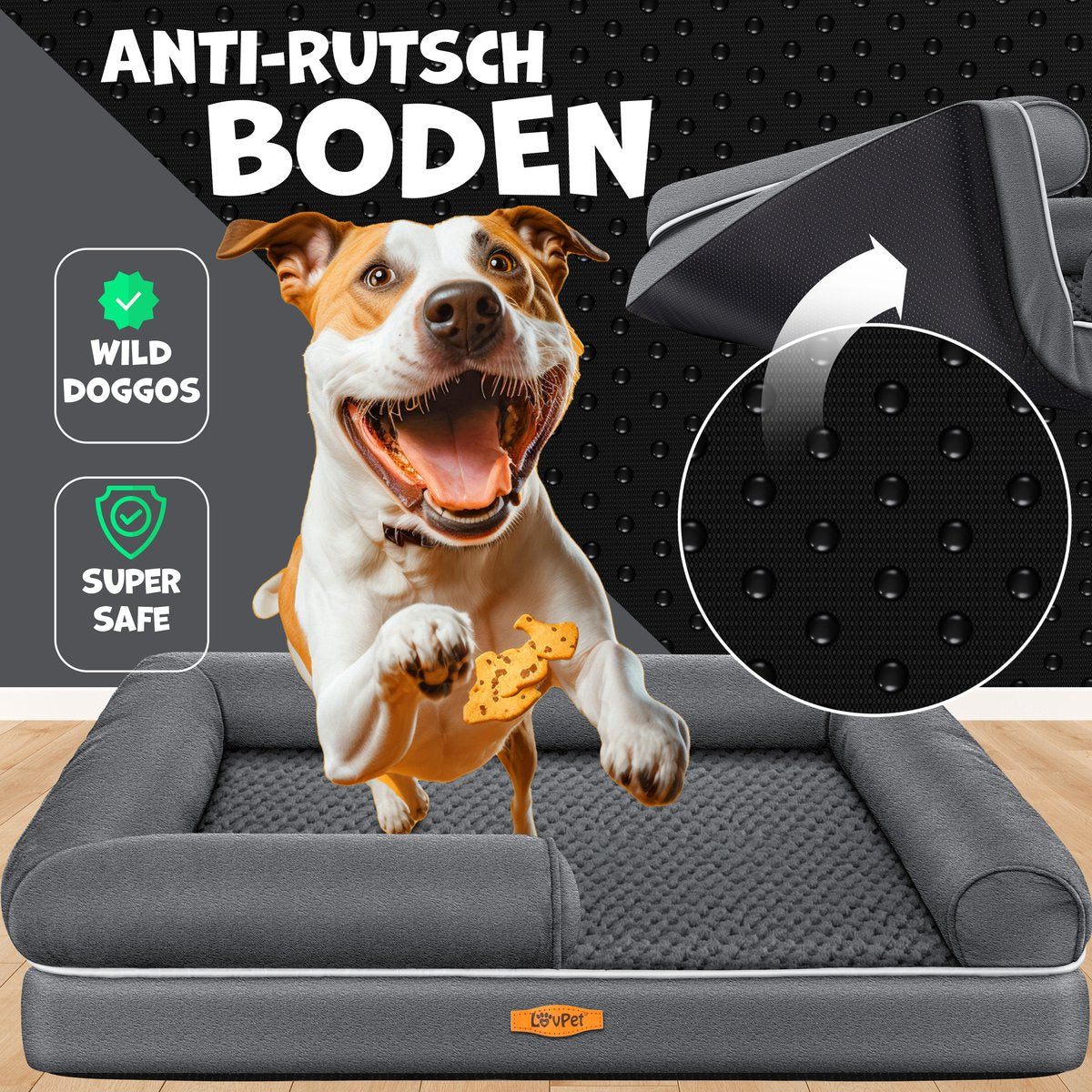 LovPet® Hondenmand Orthopedisch Hondenbed Hondenkussen Relax, Inclusief Kom + 3X Kauwbotten, Hondenbank voor Kleine, Middelgrote & Grote Honden, Hoes Afneembaar en Wasbaar - M (91 x 71 x 25 cm), Antraciet