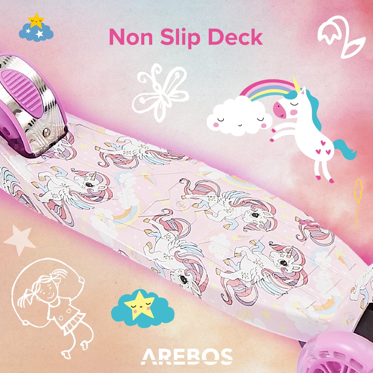 AREBOS - Kinderstep - Kinderstep 3 Wielen - 3-6 Jaar - 3 Lichtgevende Wielen - Jongens/Meisjes - Roze