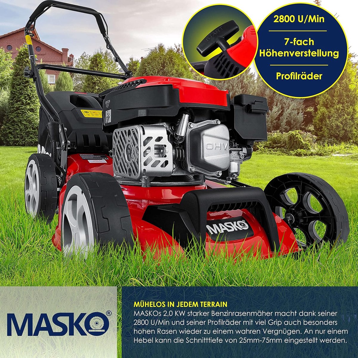 KESSER® Grasmaaier Benzine - 46cm - 50L opvangbak - Rood