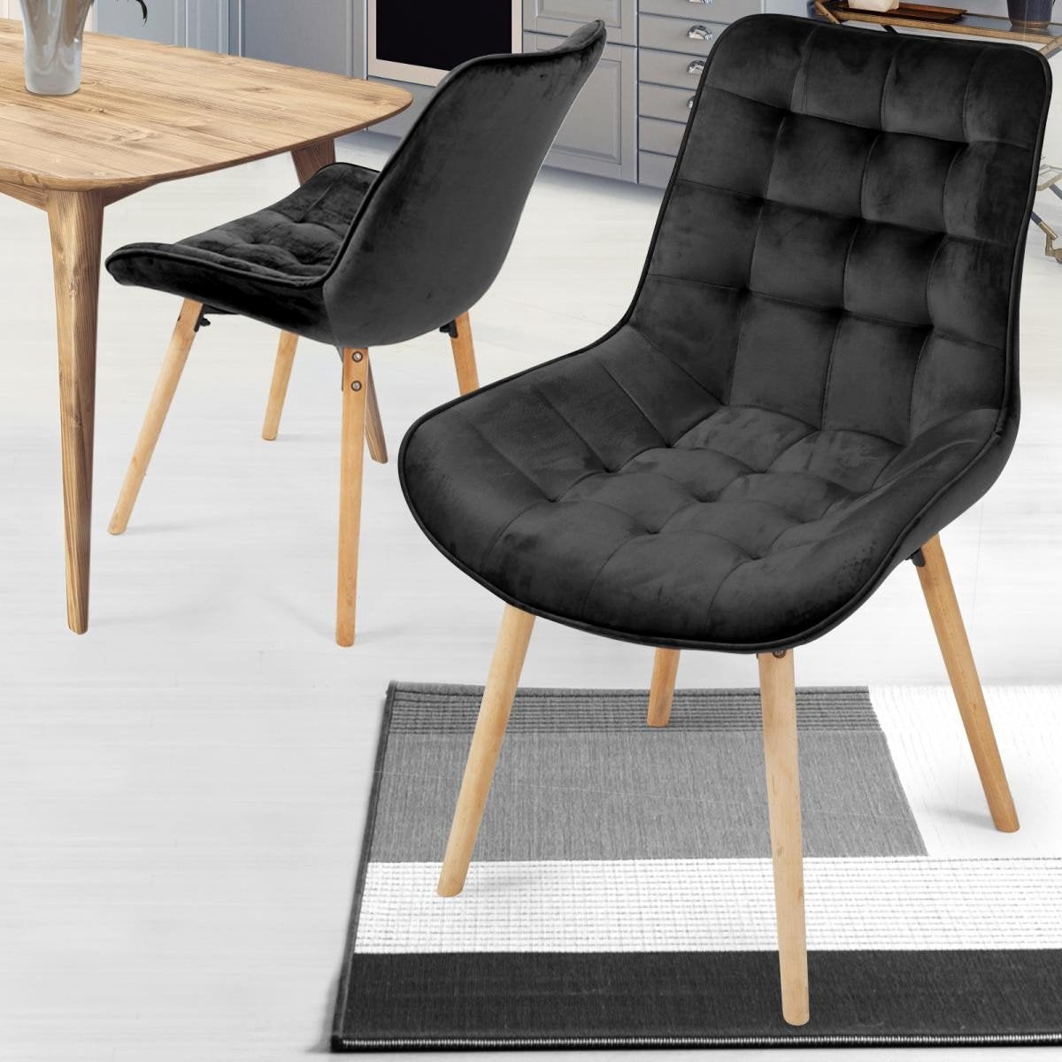 Eetkamerstoelen - Set van 2 - Fluweel - Zwart - MIADOMODO®