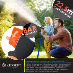 KESSER® Premium Tuinslang flexibel 22,5 meter - uitrekbare Tuinslang inclusief aansluitingen, Ophanghaak en Sproeikop - Blauw