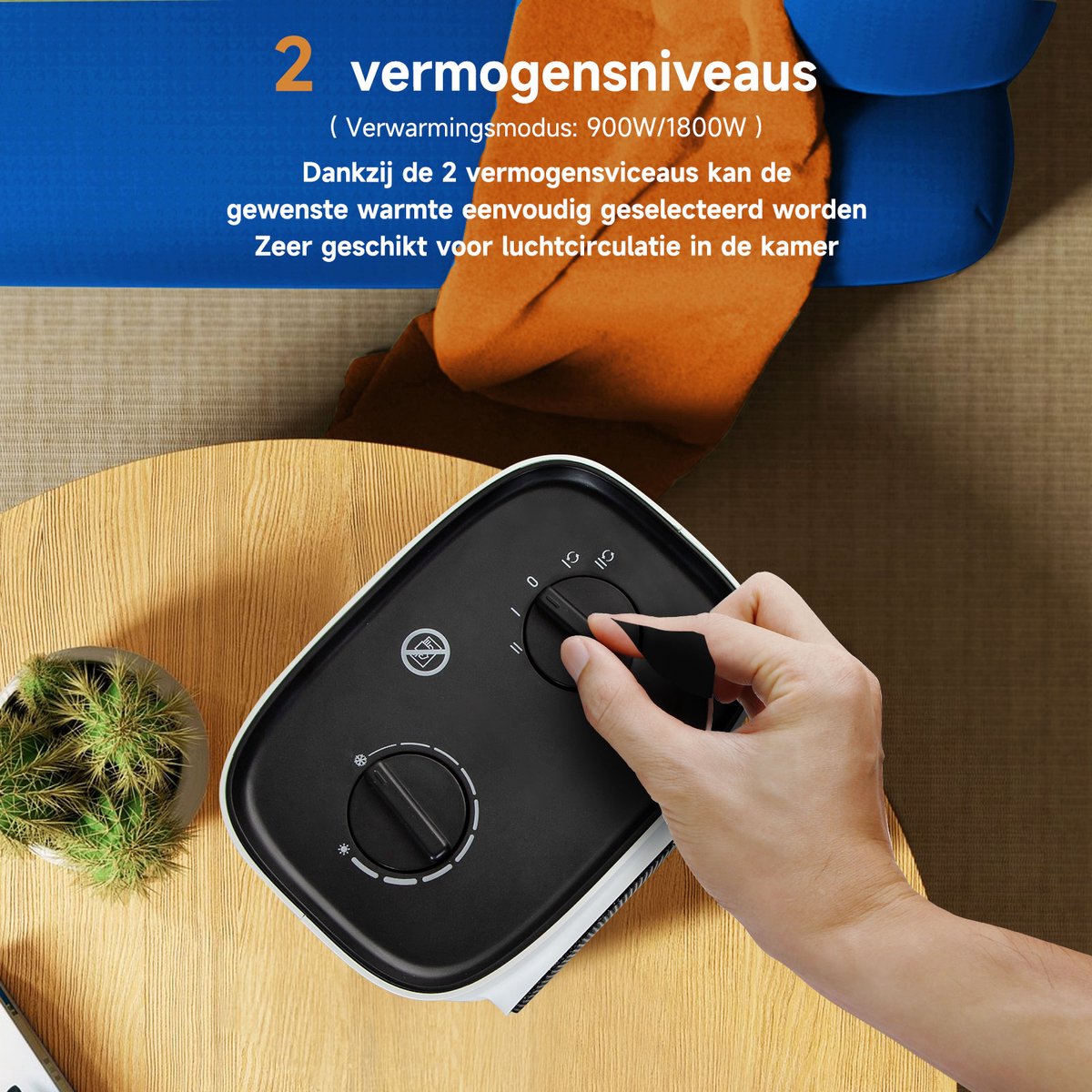 Aigostar David Elektrische Kachel - Verstelbare Thermostaat - Dubbele knop - 90°Bereik - Tot 20㎡ - Wit - 30L6A •