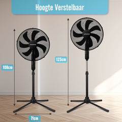 Aigostar Statiefventilator - Ventilator Staand - Verstelbaar - 50W - Zwart •