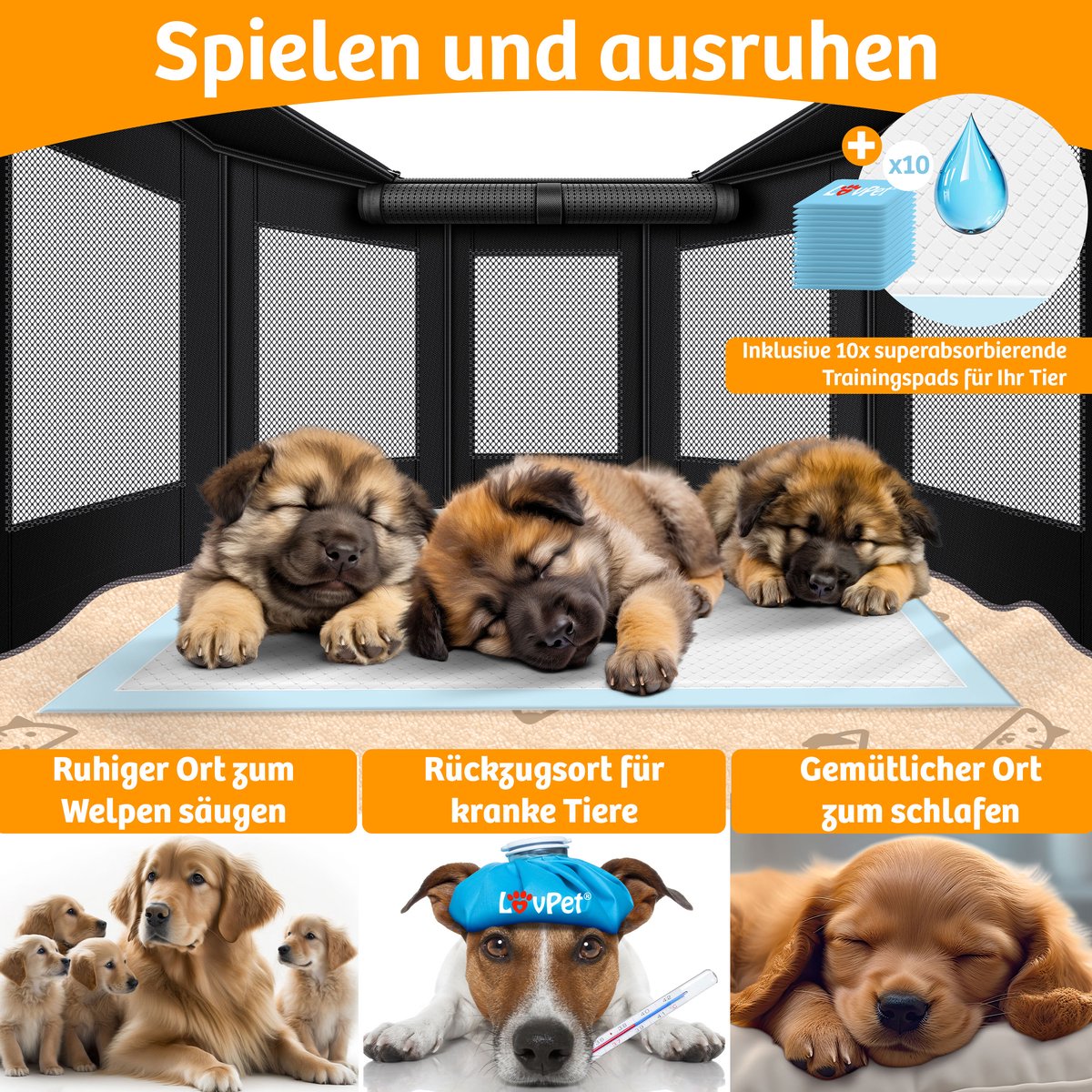 LOVPET® Puppyren opvouwbaar Hondenren Binnen & Buiten Hondenbench Ren voor Honden Katen & Knaagdieren - Konijnenren