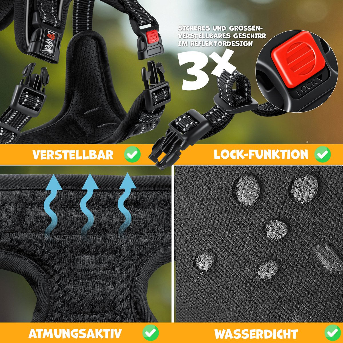 LOVPET® Reflecterende Hondentuigje - No pull & choke Hondenharnas - Anti-trek tuig - Verstelbaar Harnas met Handvat - inclusief Buideltasje - Zwart - M
