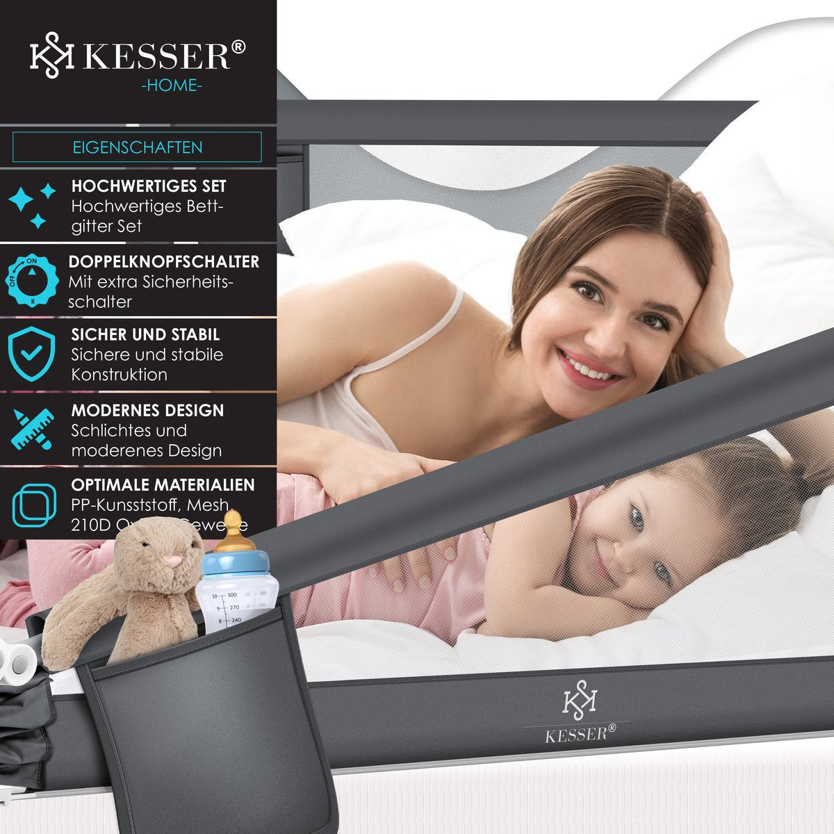 KESSER® Bedhekje - Kinderbedhek - Babybedhek - 200cm - Donkergrijs