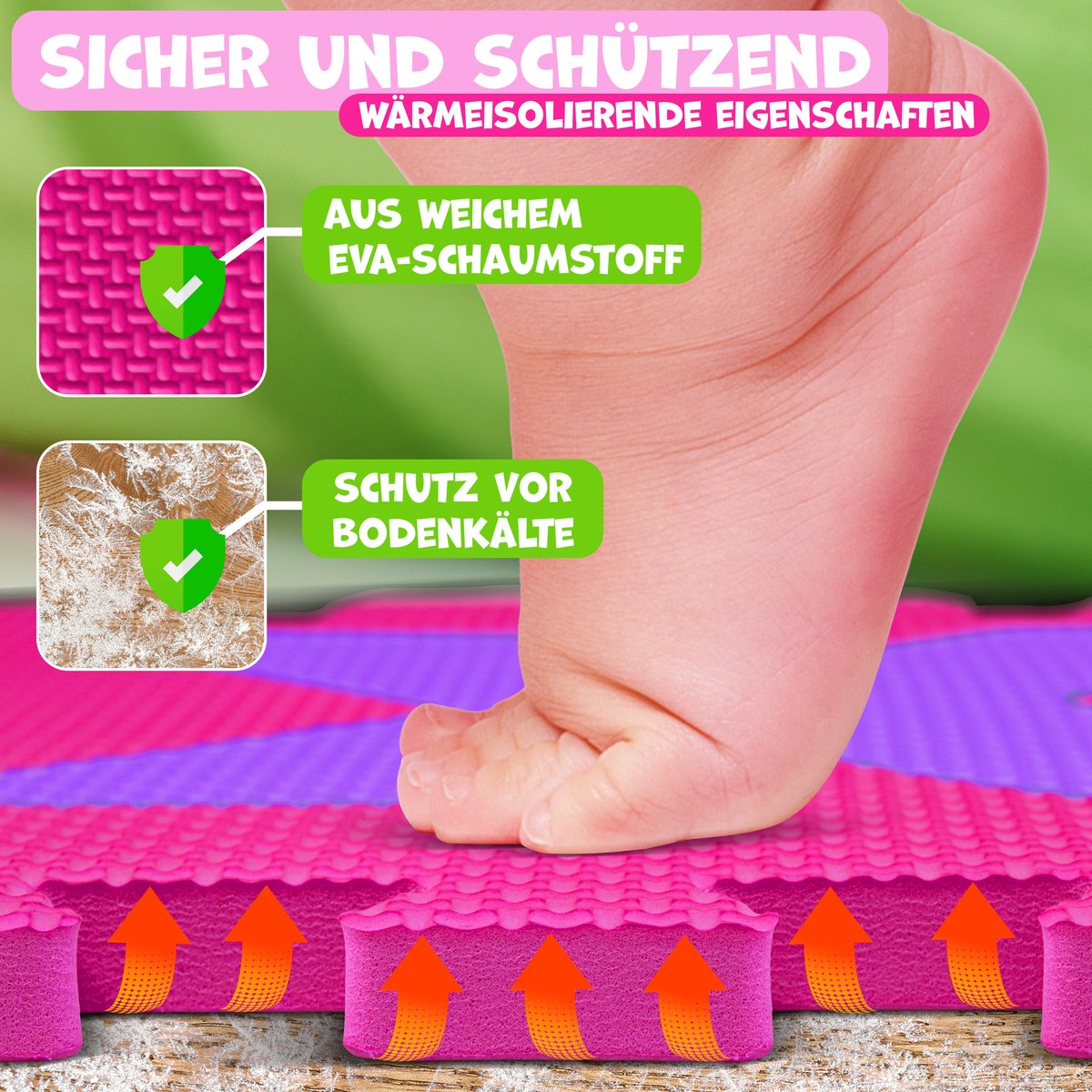KIDIZ® 86-Delige Puzzelmat Speeltapijt Schuimmat Kindertapijt, Puzzel Cijfers en Letters Beschermende Mat - Roze