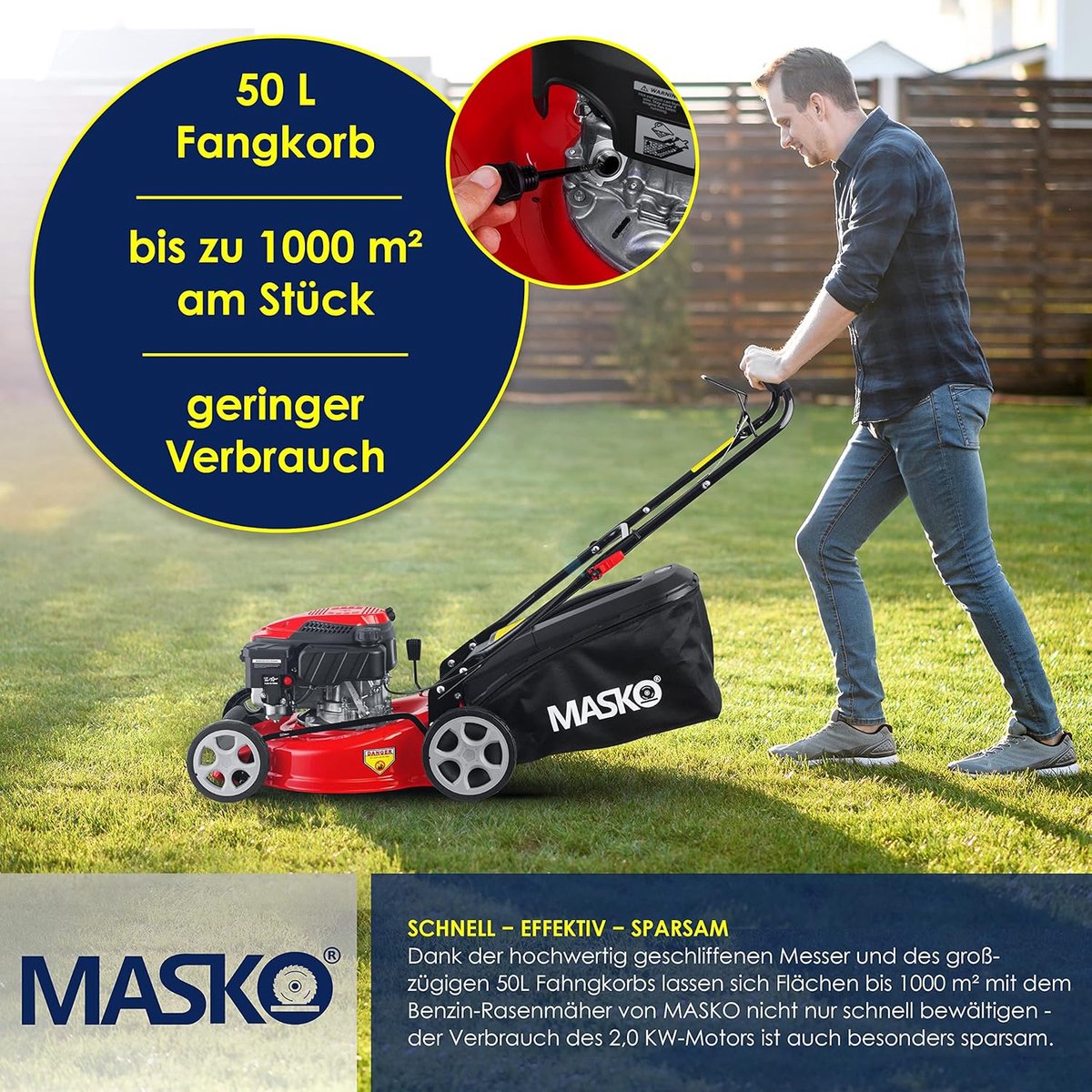 KESSER® Grasmaaier Benzine - 46cm - 50L opvangbak - Rood