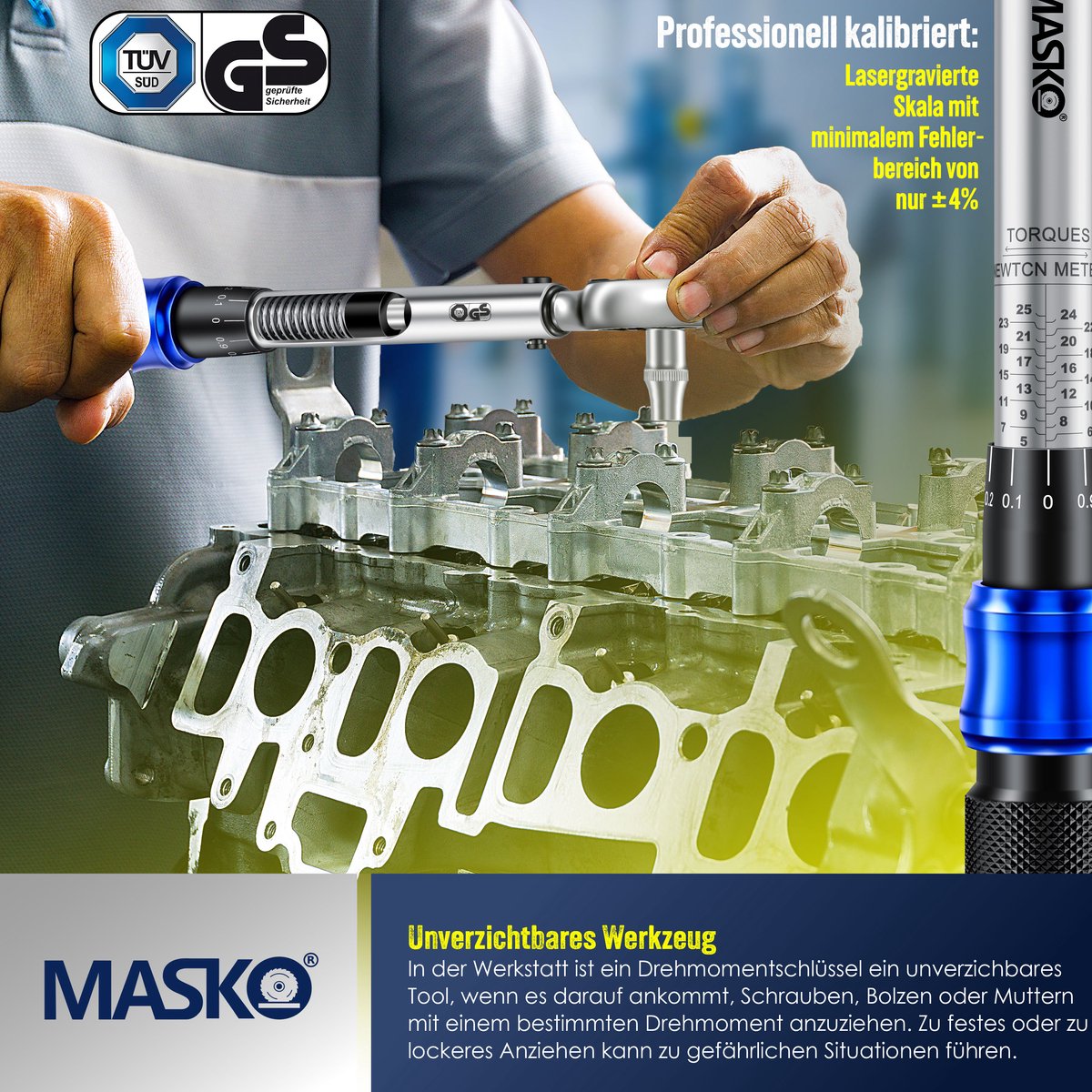 MASKO® Momentsleutel - Gereedschapset - Ratelset 5-25Nm - Blauw