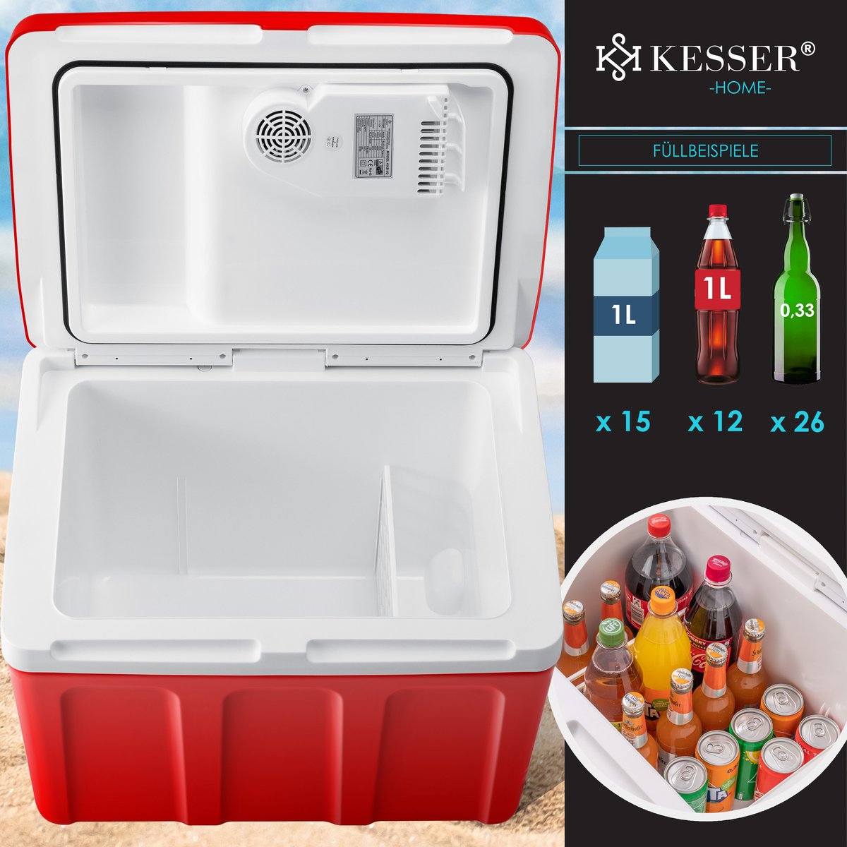Koelbox Elektrisch – 12V en 230 volt - Coolbox - Frigobox - 40L – Rood