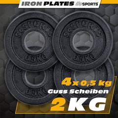 Halterschijven - Halter gewichten - 30 mm - Gietijzer - 4x0,5 kg - ScSPORTS®