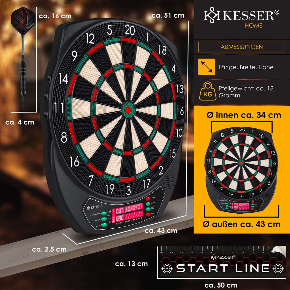 Elektrisch Dartbord - Met 15 darts - Klassiek met LCD - KESSER®