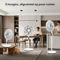 Aigostar Aria - Stille Statiefventilator - Ventilator Staand - Stil & Energiezuinig - Met Afstandsbediening - 9 Snelheden - In Hoogte Verstelbaar - Wit