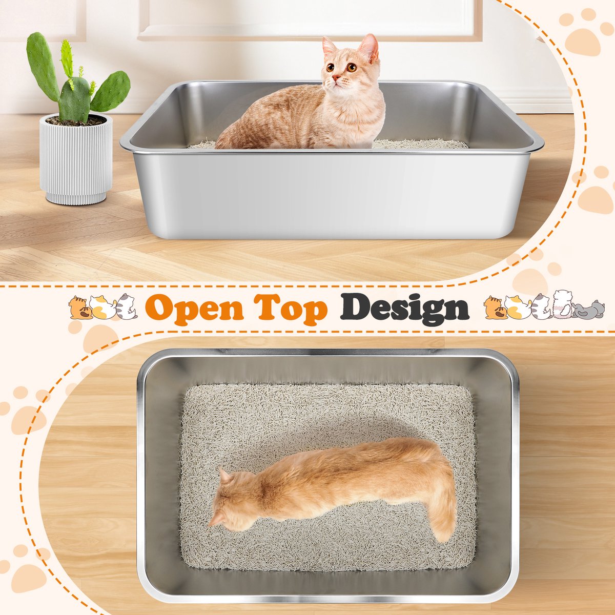 Nobleza RVS Kattenbak XXL - Kattentoilet - 60x40x15cm