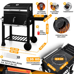 KESSER® XL Houtskoolbarbecue - BBQ - RVS Handvat - Zwart