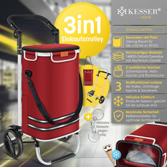 KESSER® Boodschappentrolley - Boodschappenwagen - 56L - tot 50kg  - Rood