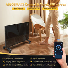 Aigostar Helen Smart 33HP0 - Elektrische Kachel - Convectorkachel met thermostaat en Afstandsbediening - Paneelverwarming - tot 20 m² - 1000/2000W - Zwart •
