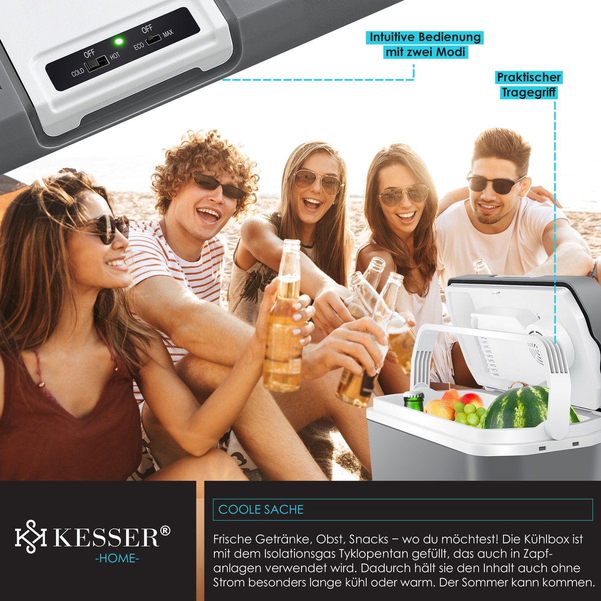 Koelbox Elektrisch – 12V en 230 volt - Coolbox - Frigobox - 24L – Grijs •
