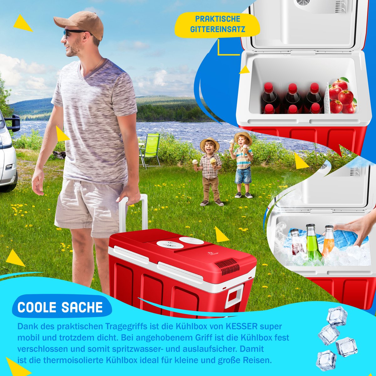 Koelbox Elektrisch – 12V en 230 volt - Coolbox - Frigobox - 40L – Rood