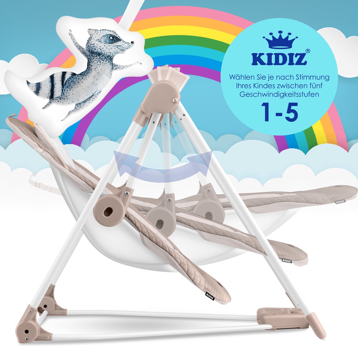 KIDIZ® Baby Swing - Wipstoel - Babyschommel - max 9kg - Beige