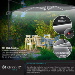 KESSER® Zweefparasol met voet - LED - Ø 3.3m - 360° Draaibaar  - Antraciet