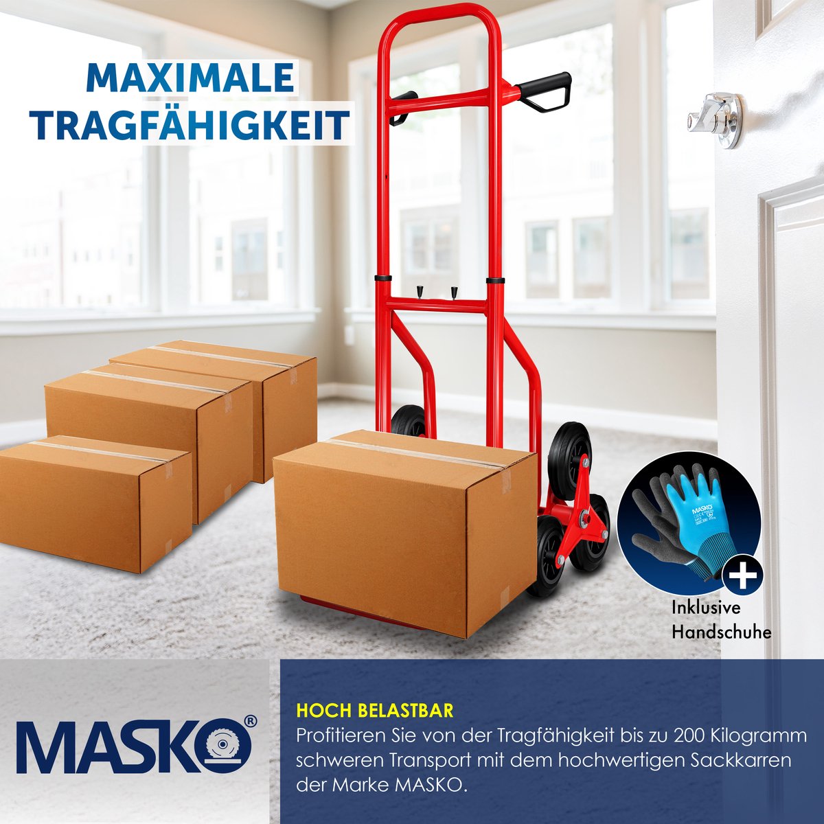 Masko® Steekwagen - Opvouwbaar - Transportwagen - Trappenklimmer - Rood