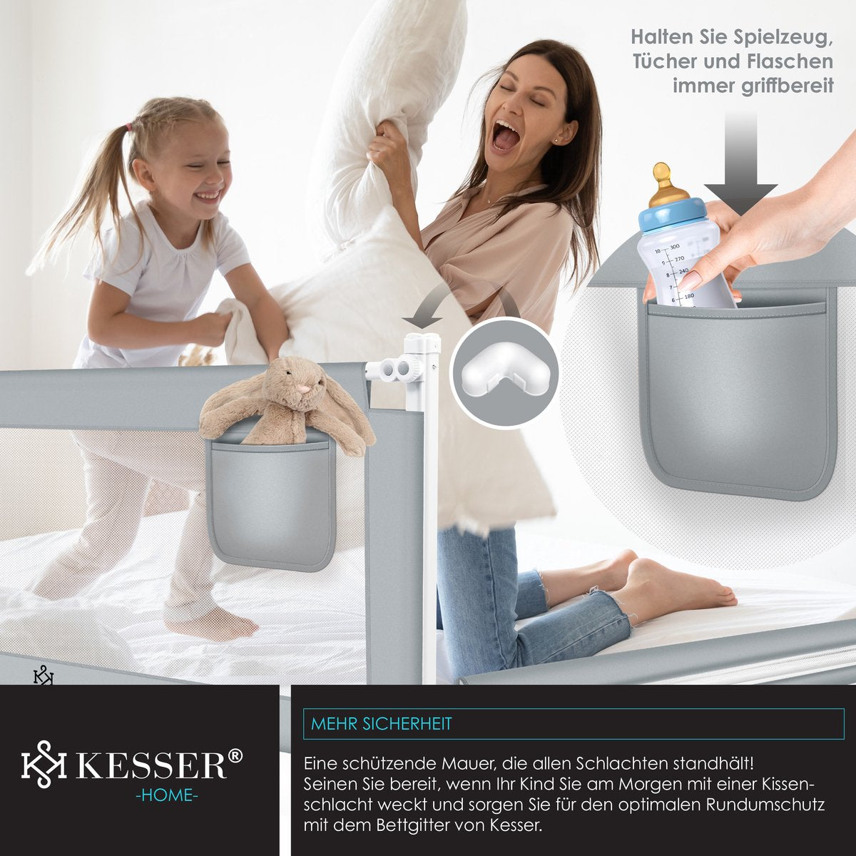 KESSER® bedhekje - Bedhek Kinderbedhek voor kinderen Baby bedhek Valbeveiligingsbed voor Bed & boxspring - 180cm, Roze