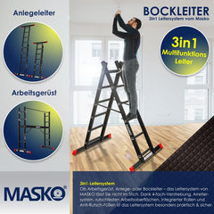 MASKO® Kamersteiger Aluminium - Multifunctionele Ladder - Zwart