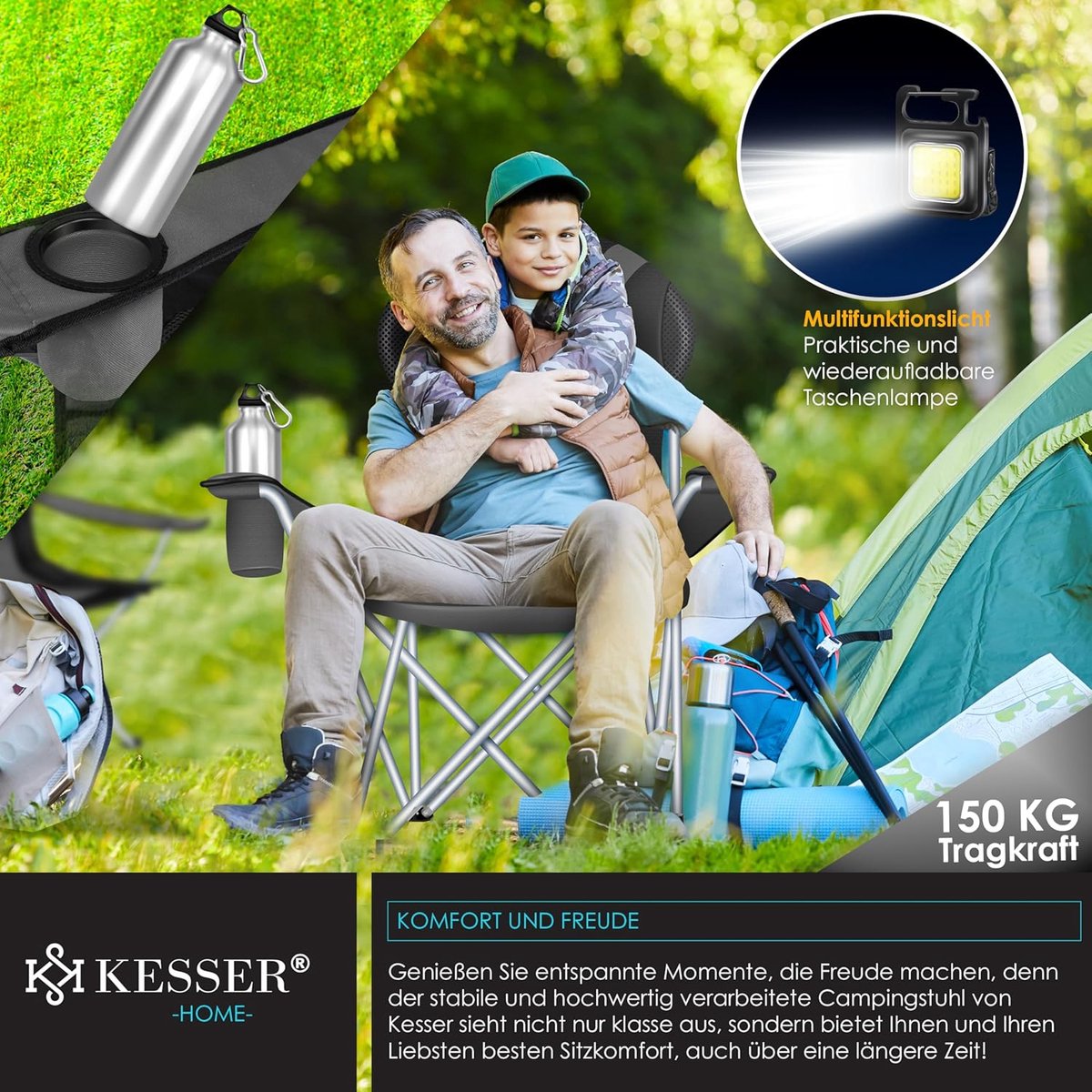 KESSER® Campingstoel - Visstoel - Vouwstoel - Antraciet