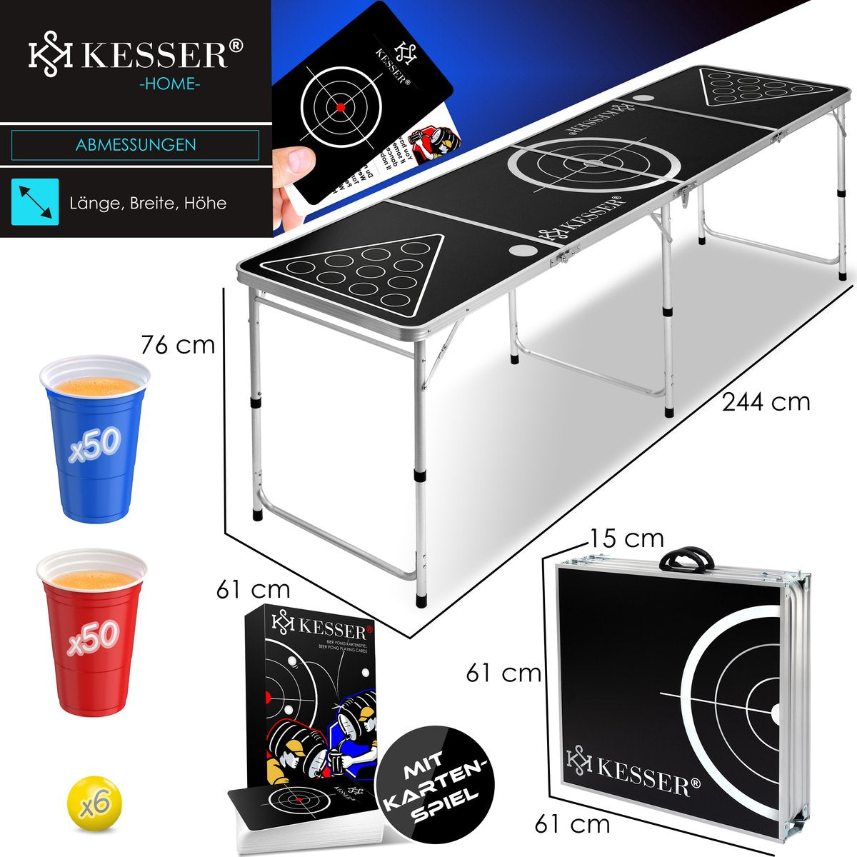 KESSER® Beerpong Tafel - Bierpong Tafel - Verstelbaar - Opvouwbaar