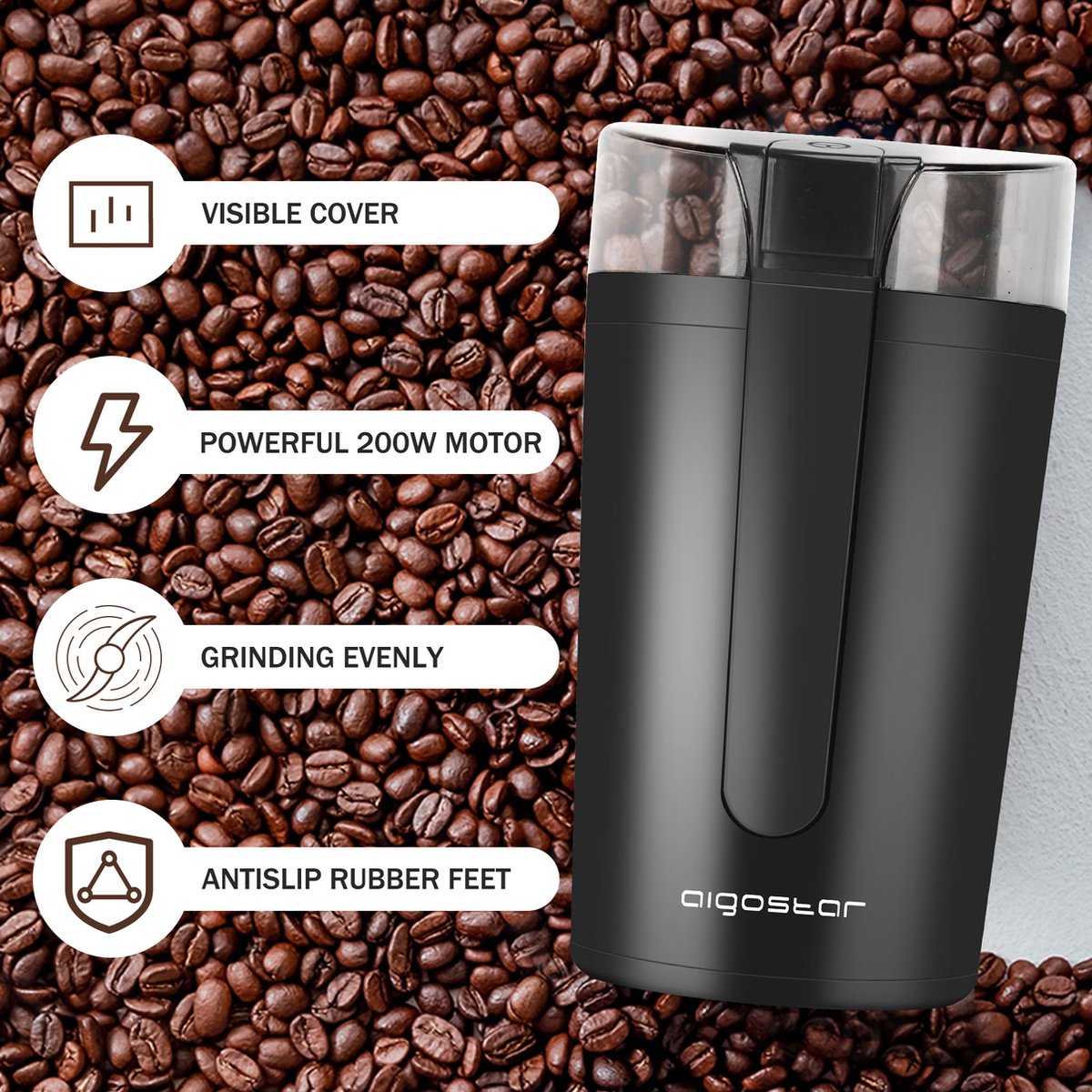 Aigostar Elektrische  Koffiemolen - koffiemaler - 200W - Zwart