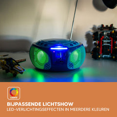 Lenco SCD-650BU - Draagbare radio CD speler met karaokemicrofoon en LED - Blauw •