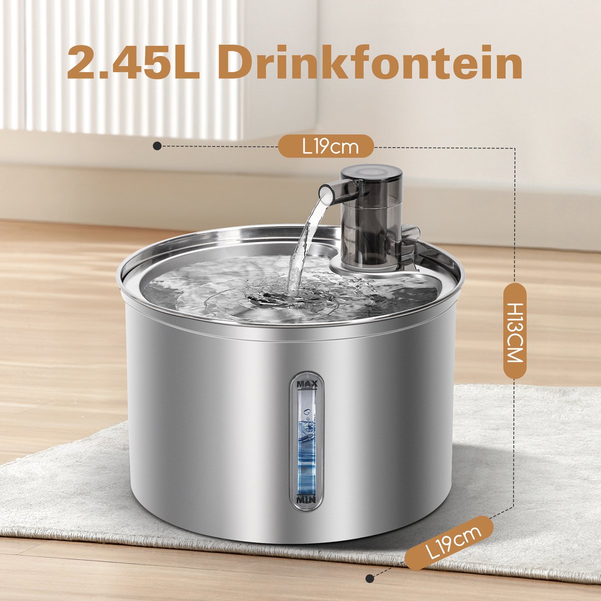 Nobleza RVS Drinkfontein Kat - Kattenfontein 2,45L - Waterfontein kat - Drinkfontein katten - Drinkbak Kat - Waterdispenser Kat