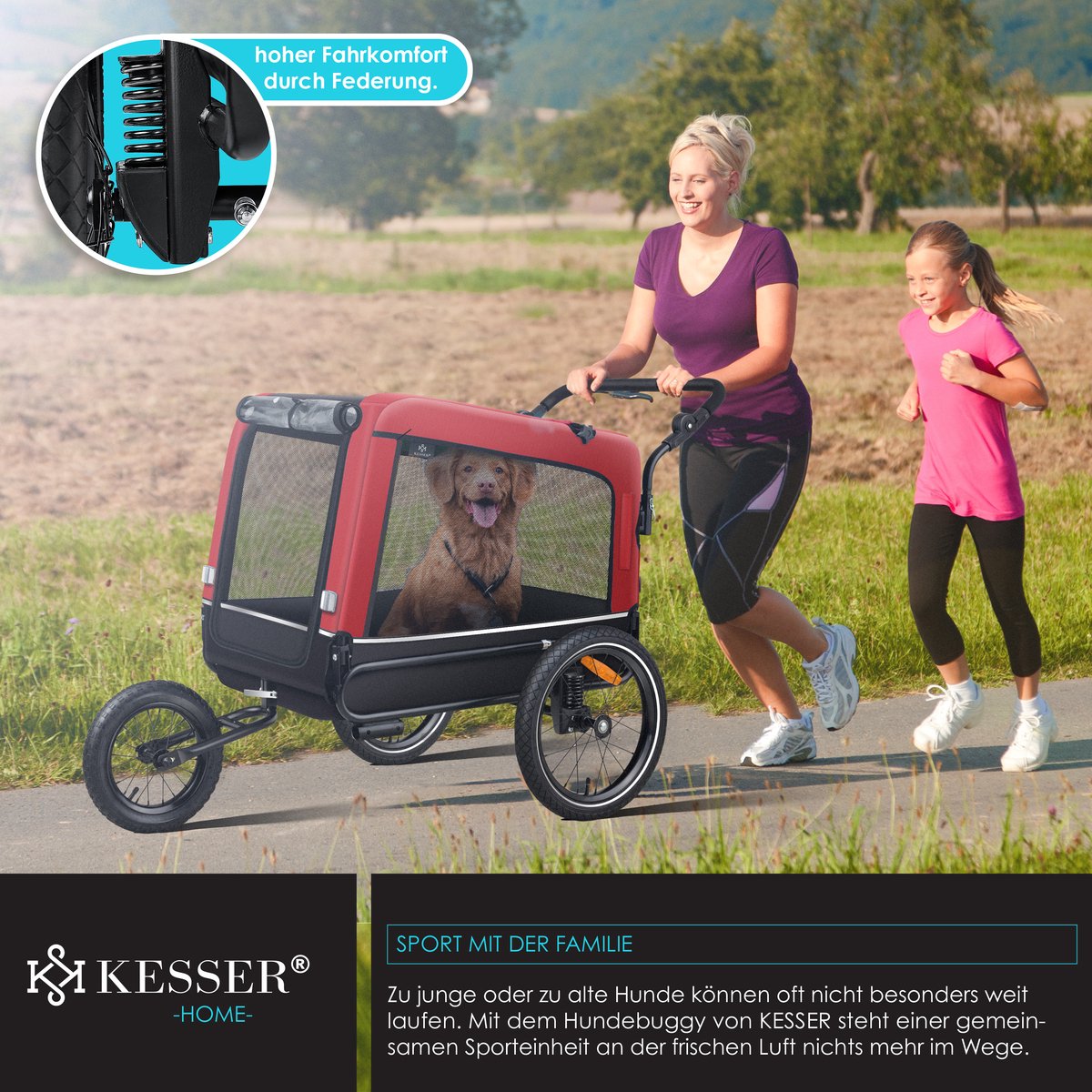 KESSER® Hondenfietskar tot 40 kg 3in1 Hondenbuggy - Fietskar Hond Jogger - Rood