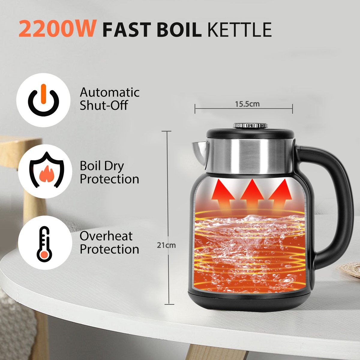 Waterkoker met temperatuurregeling - Retro - 1.7L - 2200W - Zwart