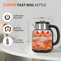 Waterkoker met temperatuurregeling - Retro - 1.7L - 2200W - Zwart