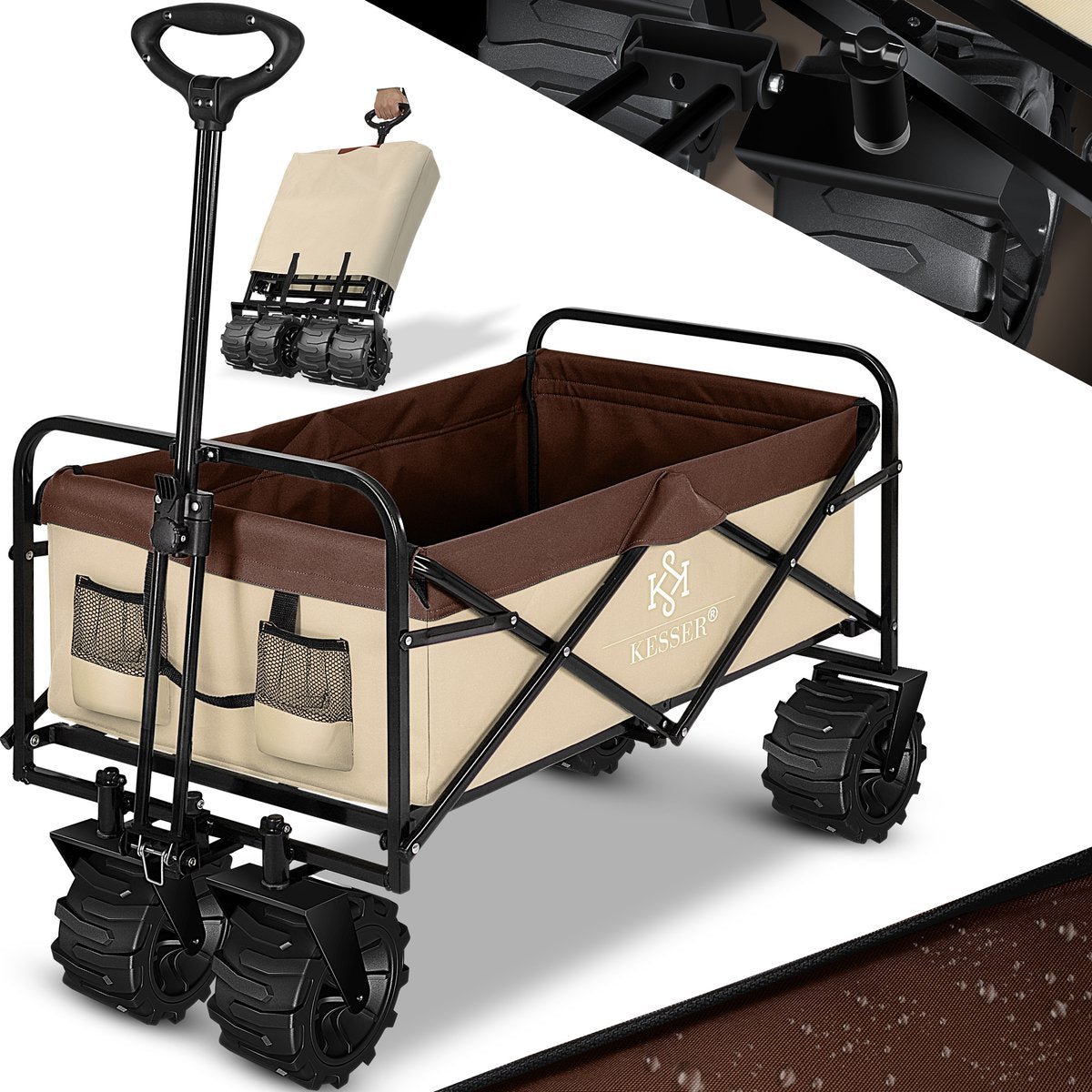 KESSER® Bolderkar opvouwbaar Bolderwagen tot 120 kg draagvermogen - Strandkar Transportkar - Beige