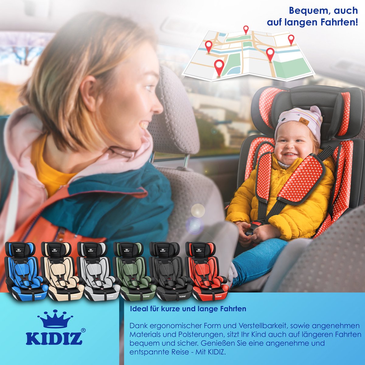 KIDIZ® Autostoeltje - 5-punts veiligheidsgordel - Rood